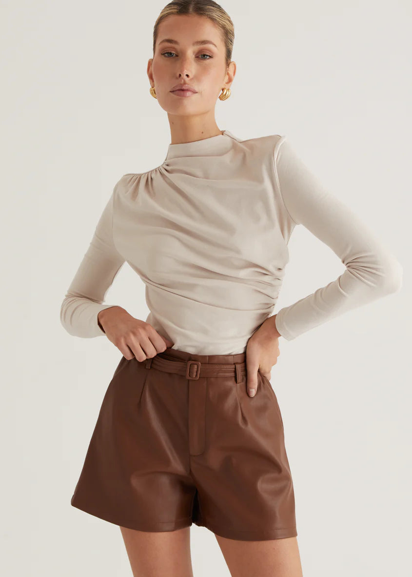 Liberty PU Shorts - Brown