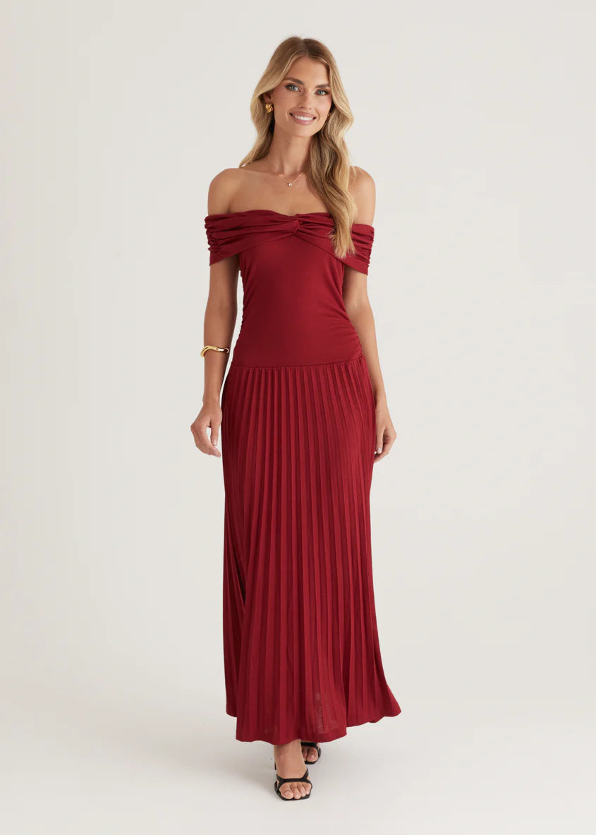 Lottie Off Shoulder Maxi Dress - Burgundy