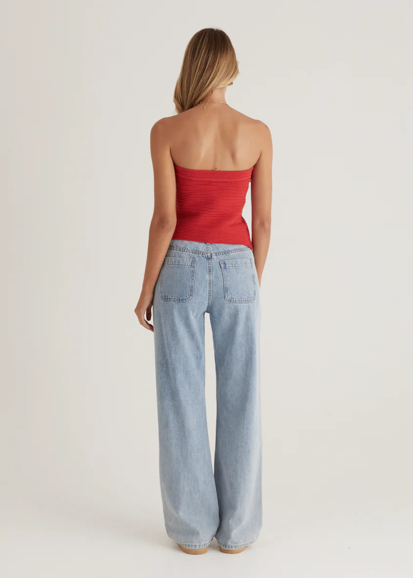 Winnie Strapless Knit Crop - Red