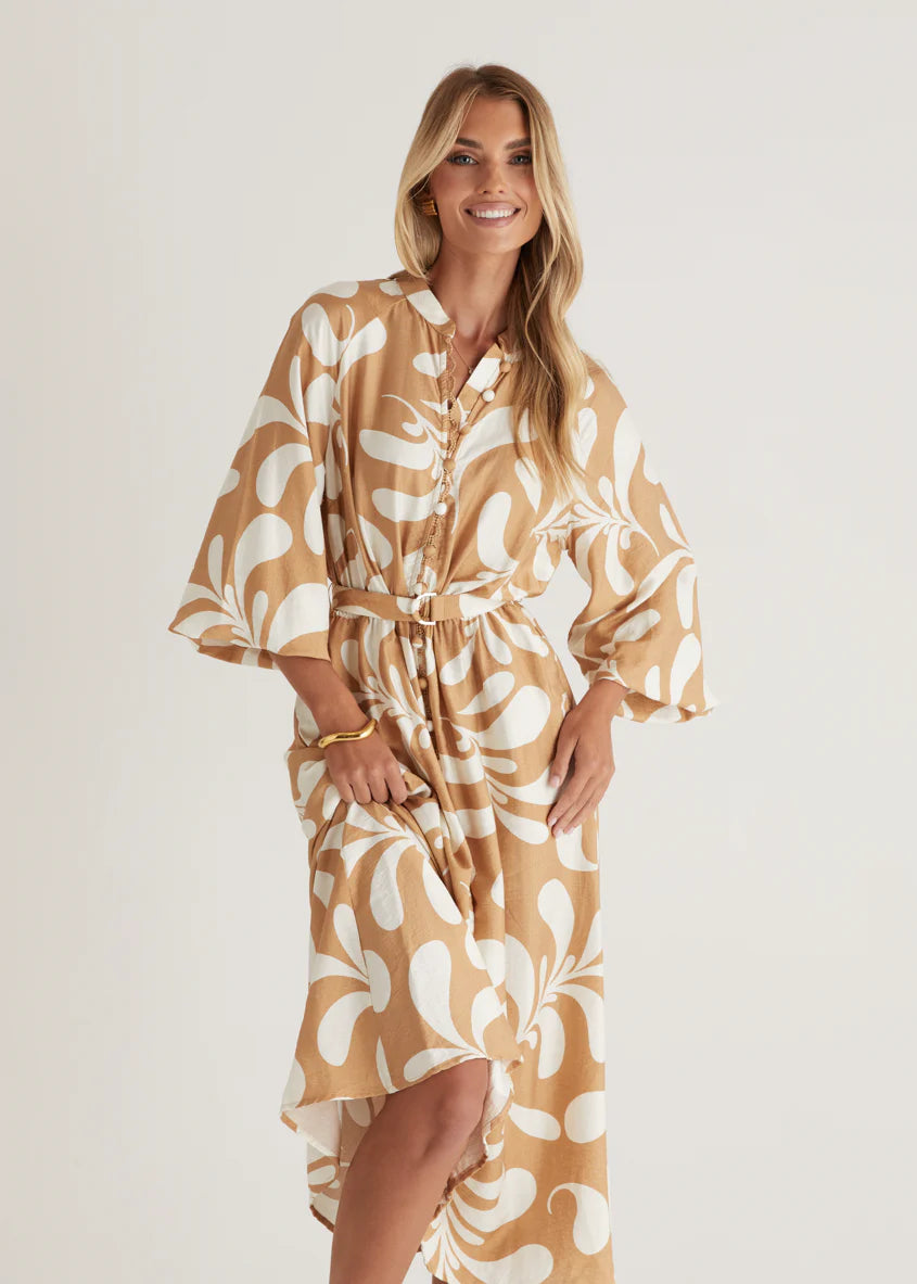 Shylah Midi Dress - Camel Swirl