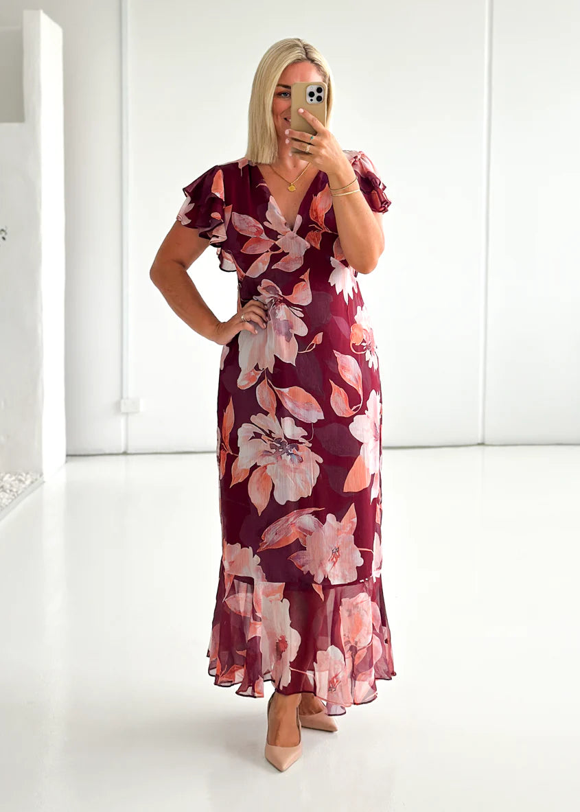 Rhapsody Maxi Dress - Burgundy Floral