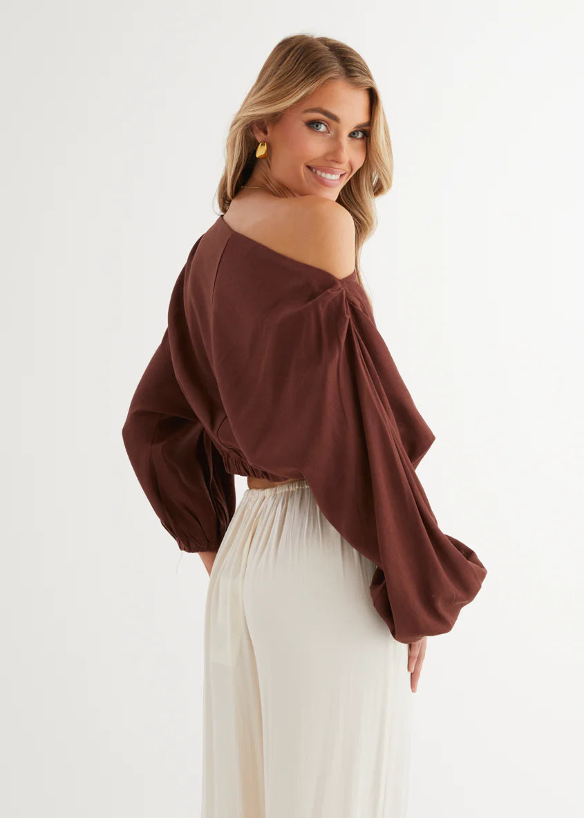 Marlowe Drop Shoulder Top - Chocolate
