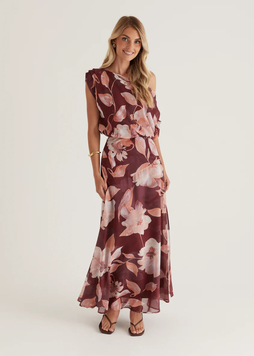 Tatum Maxi Skirt - Burgundy Floral