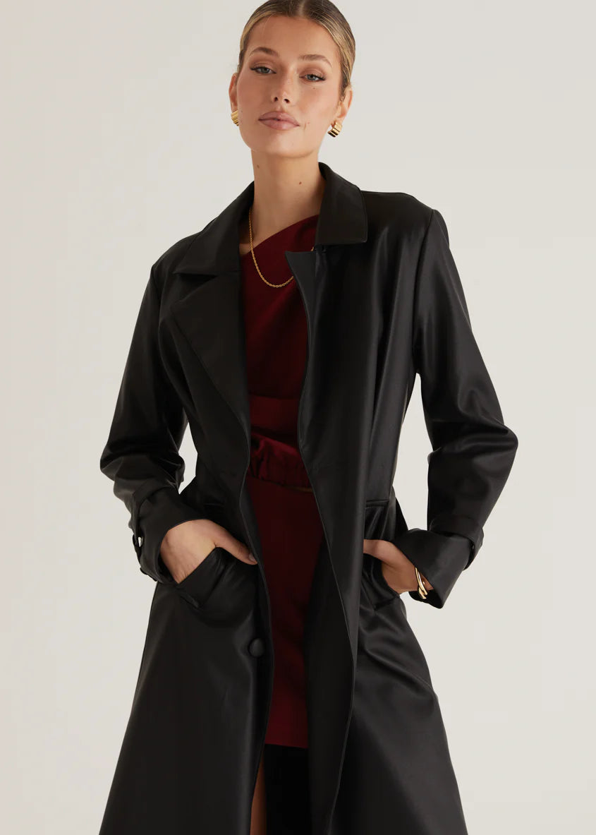 Chanti PU Trench Coat - Black