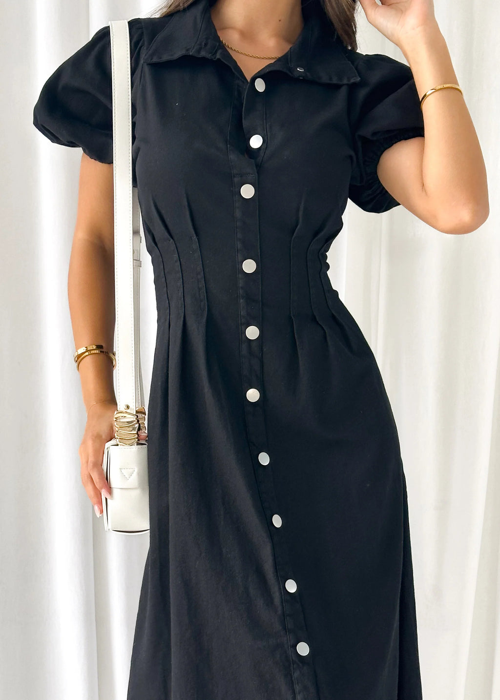 Acer Denim Midi Dress - Black
