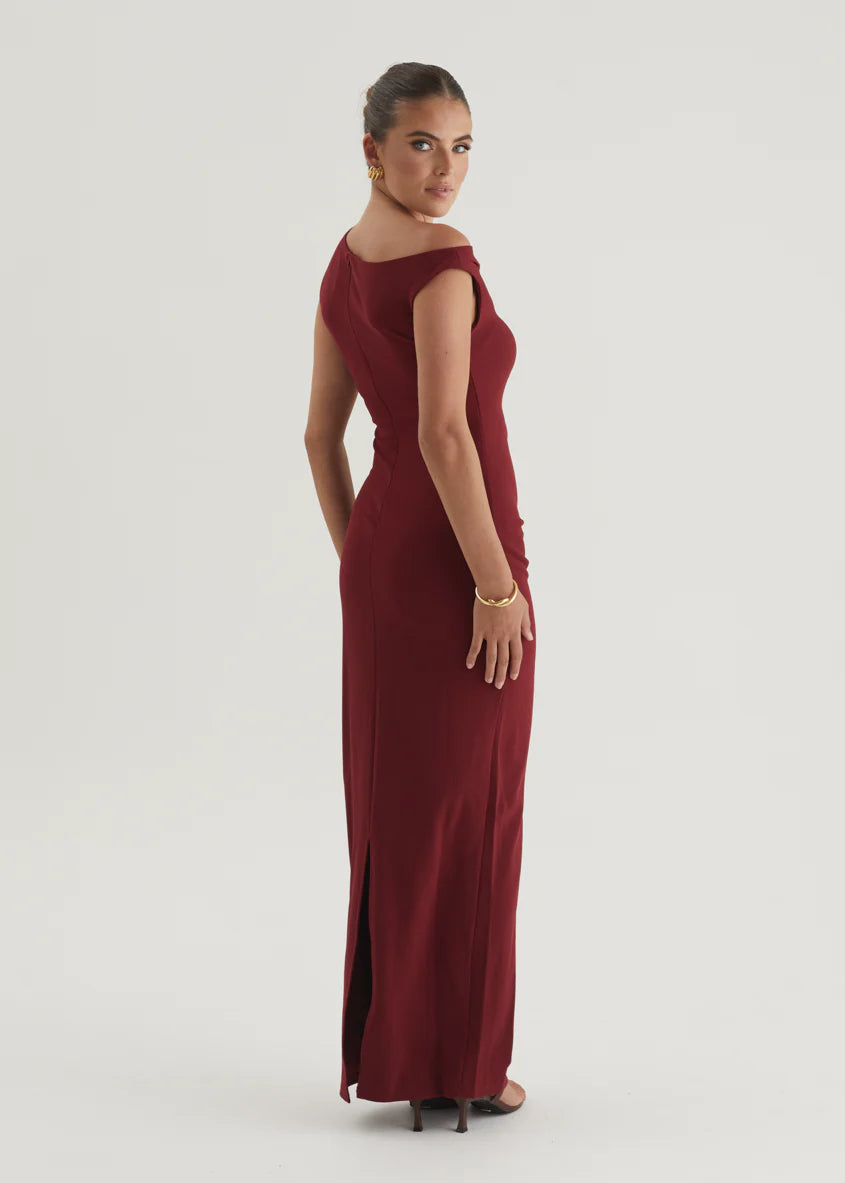 Carmella One Shoulder Maxi Dress - Burgundy