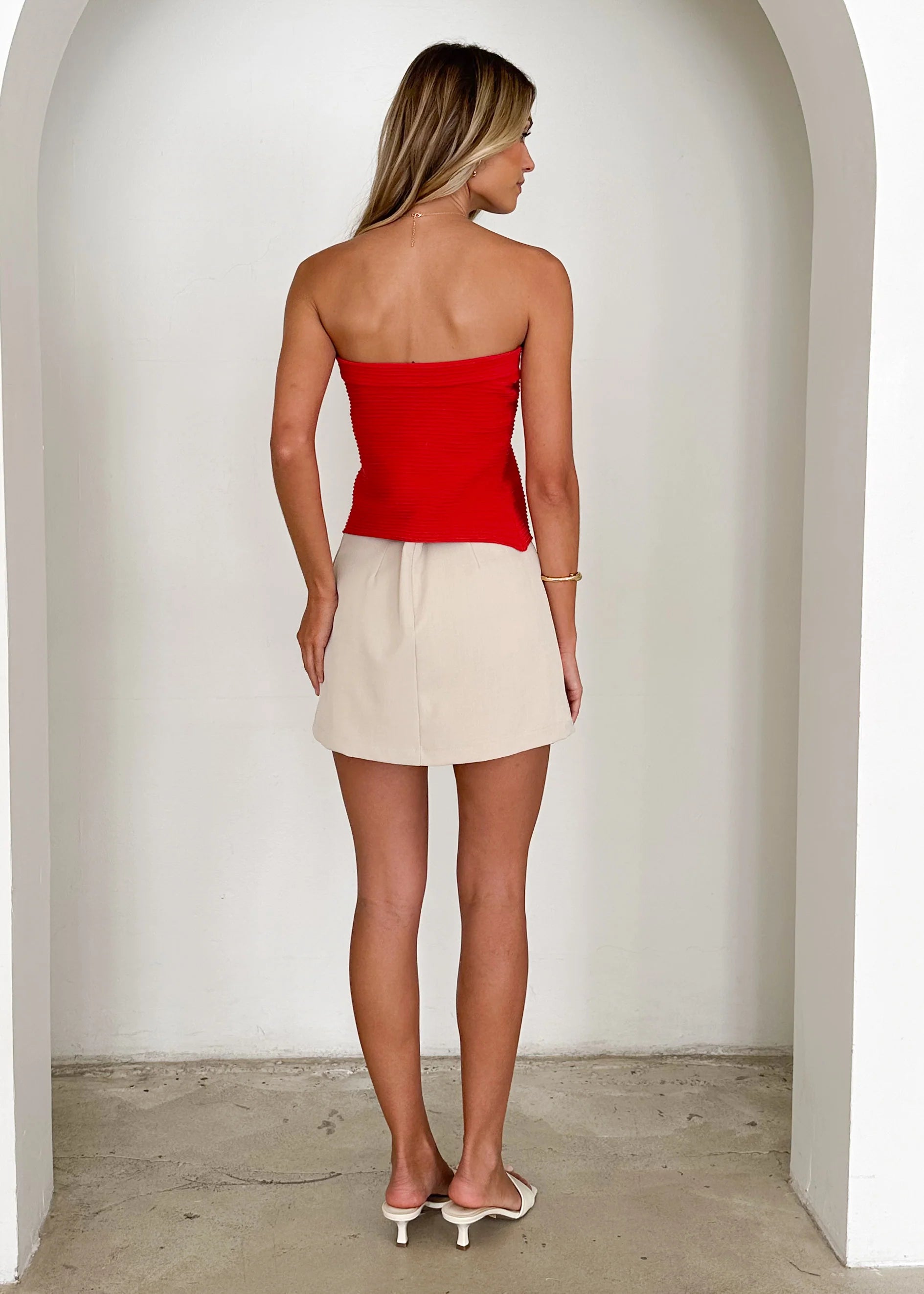 Winnie Strapless Knit Crop - Red