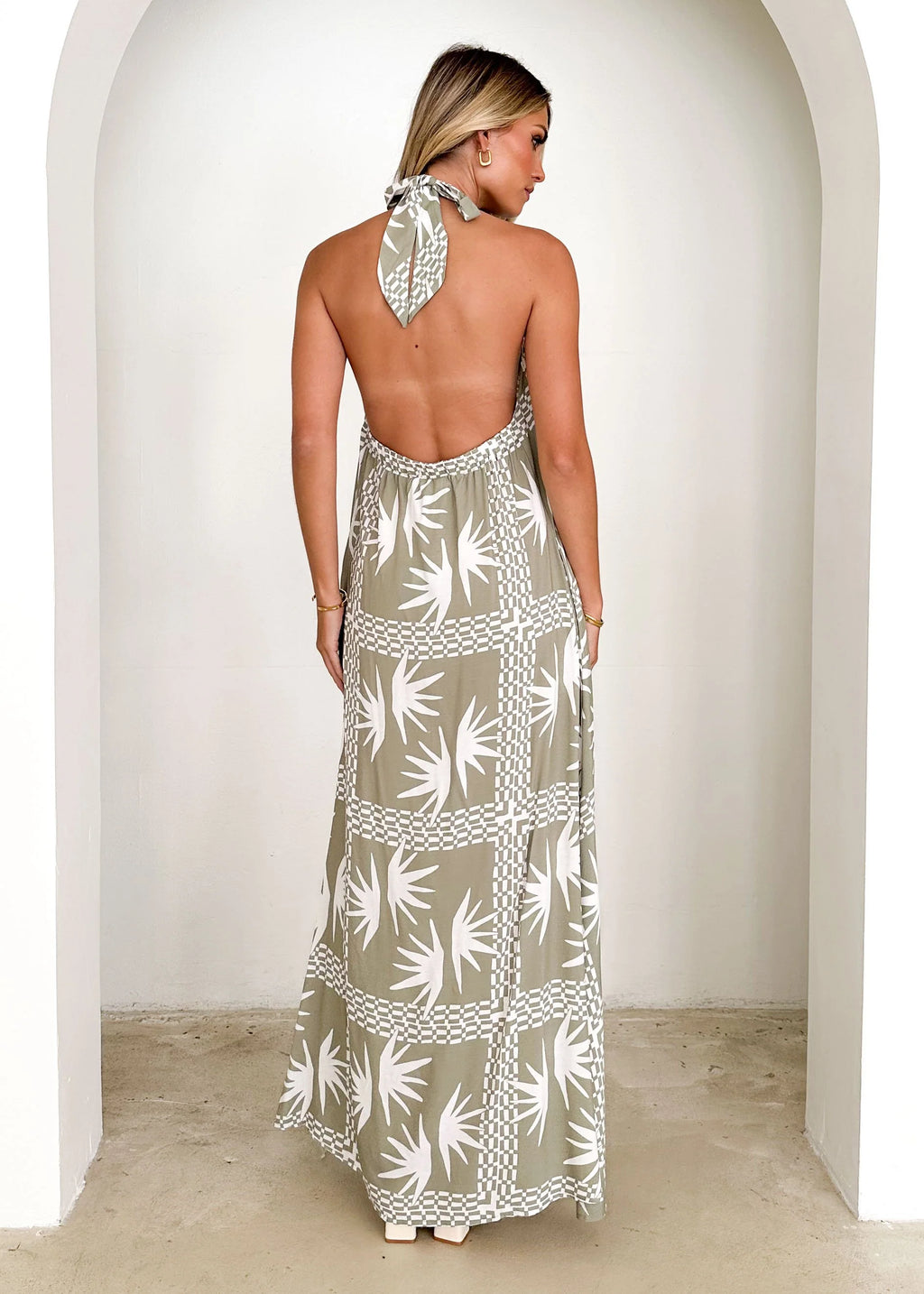 Rawsla Halter Maxi Dress - Sage Abstract