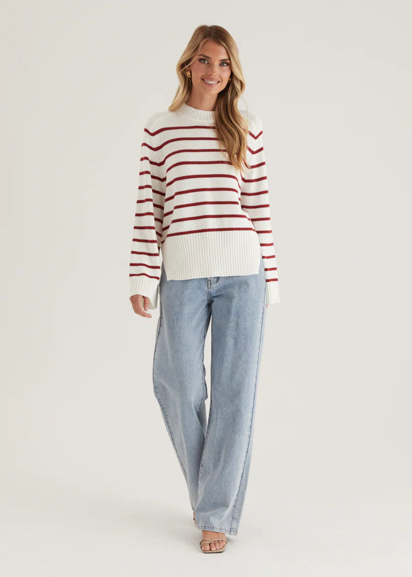 Eva Sweater - Wine Stripe