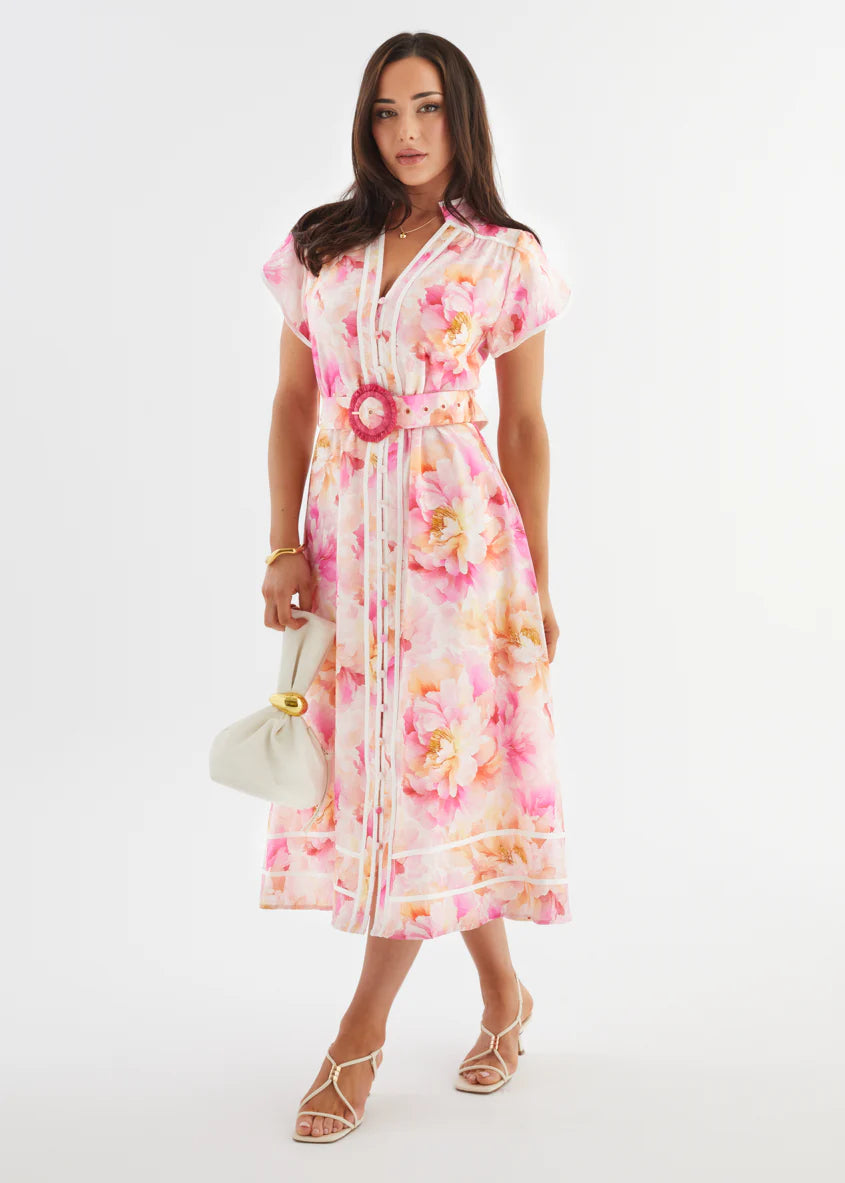 Dafina Maxi Dress - Magenta Floral
