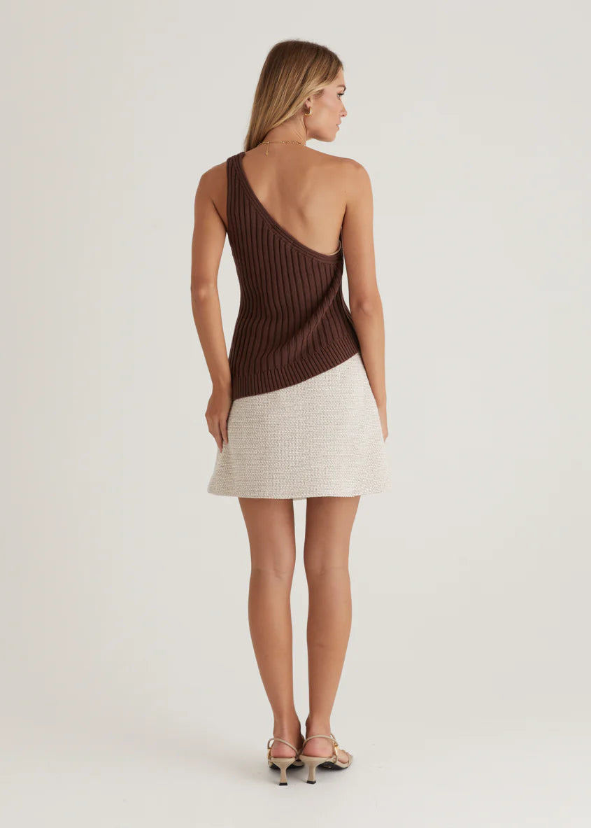 Natalee One Shoulder Knit Top - Chocolate