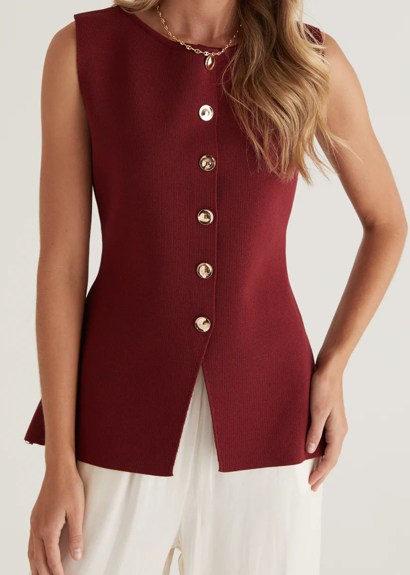 Tristy Knit Vest - Merlot