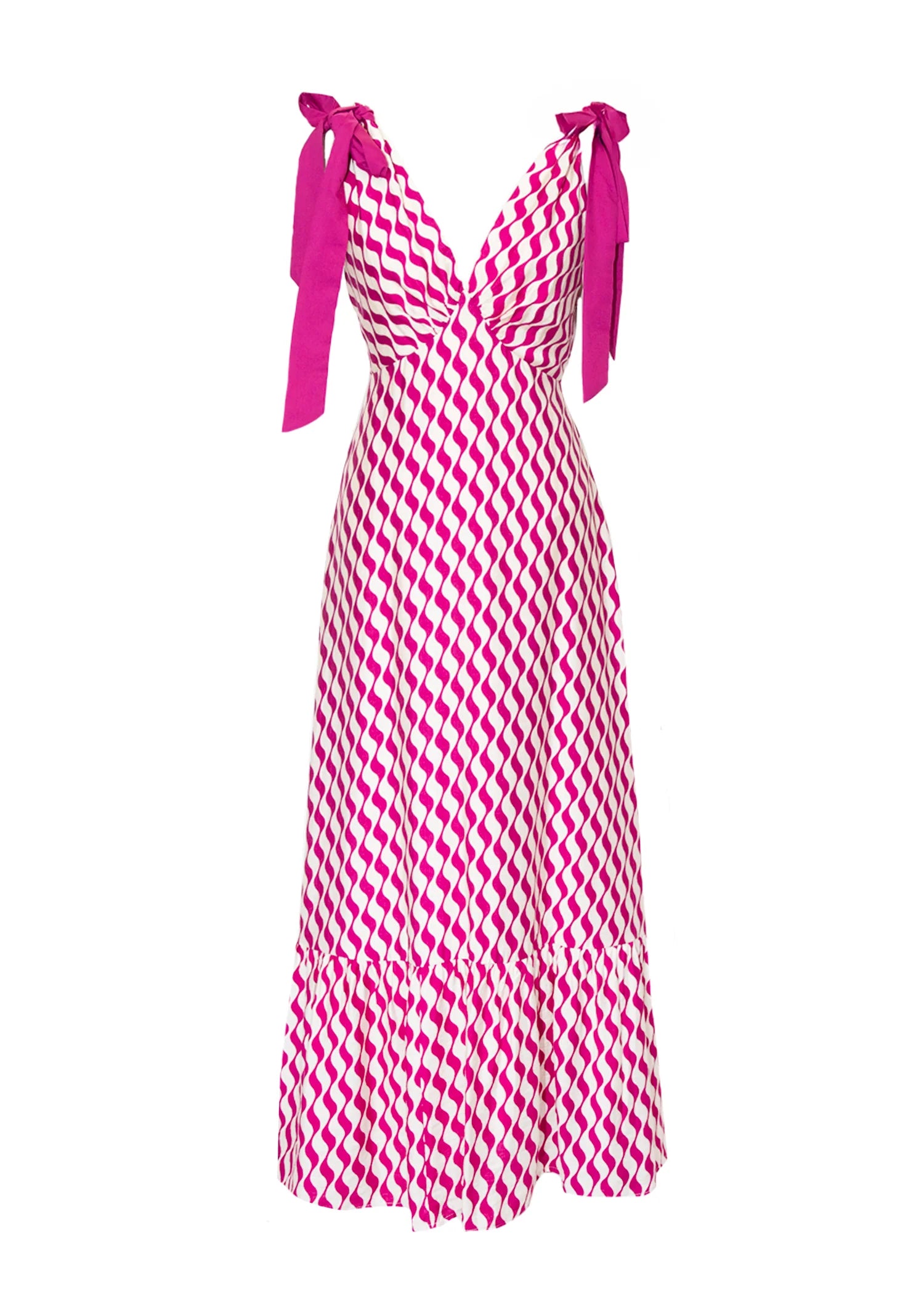Havannah Tie Midi Dress - Magenta Wave