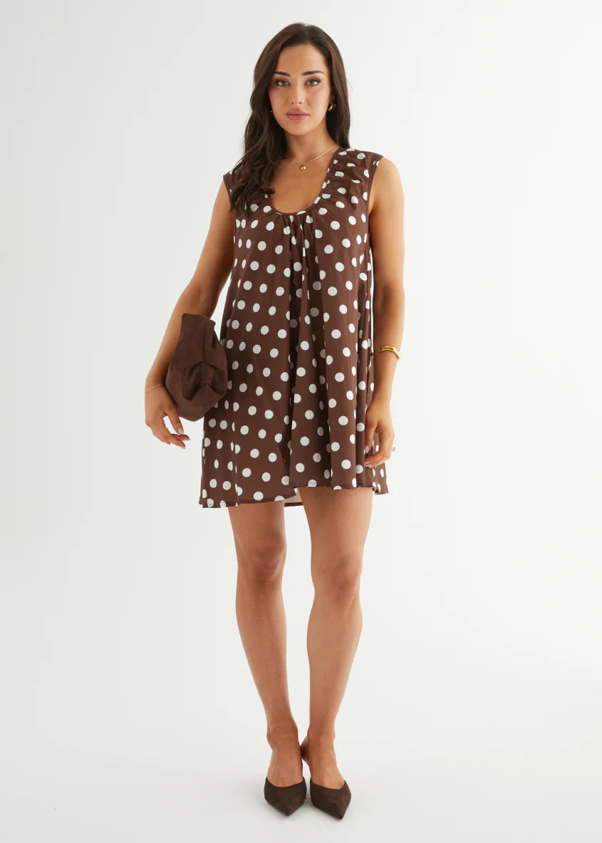 Lateasha Dress - Brown Polka Dot