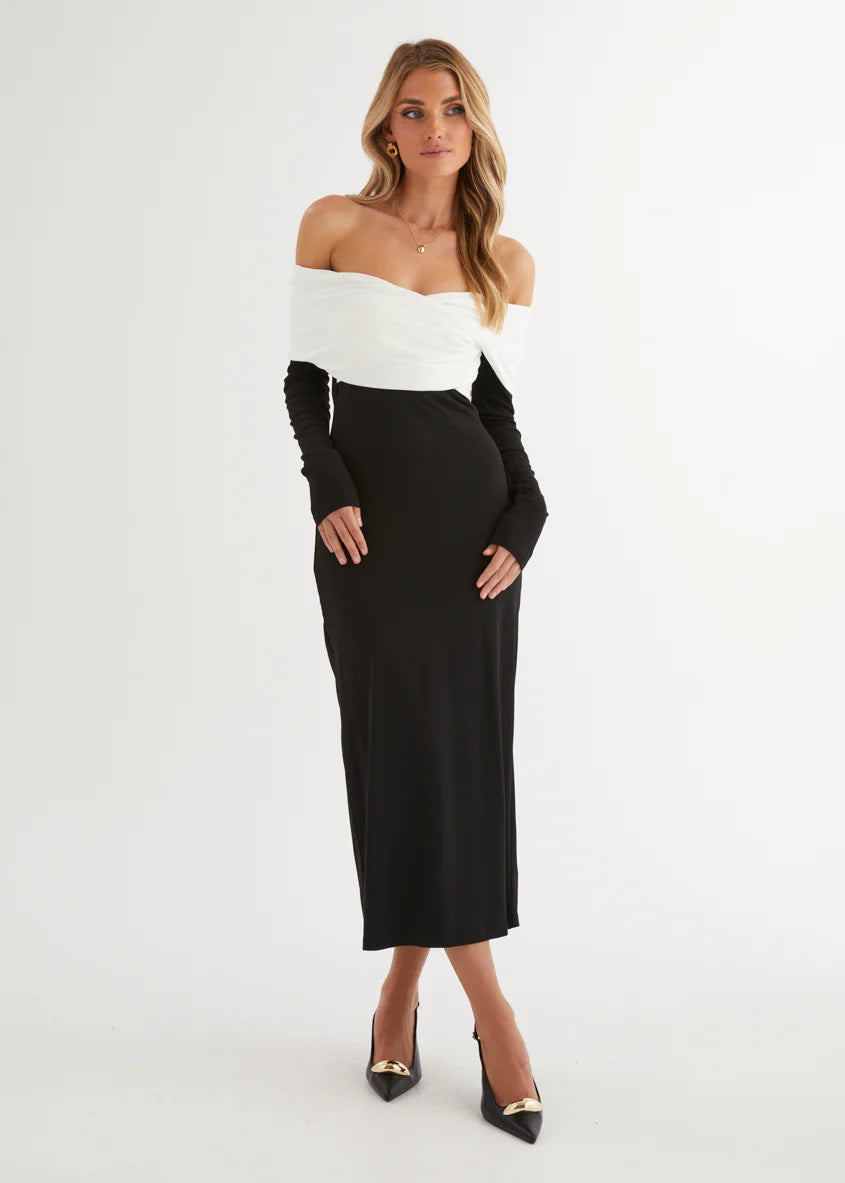 Revolver Off Shoulder Maxi Dress - Black Splice