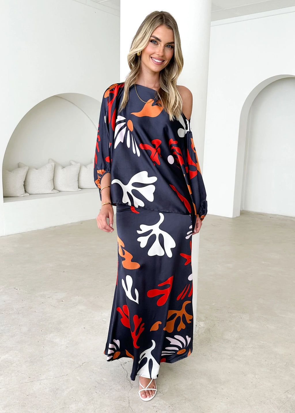 Cleos Maxi Skirt - Slate Abstract