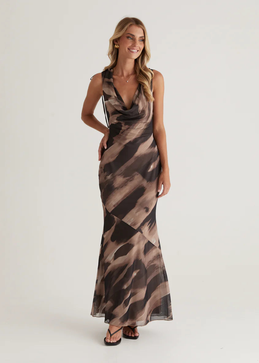 Maverick Maxi Dress - Mocha Abstract
