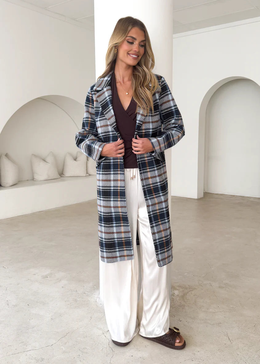 Cyan Coat - Navy Check