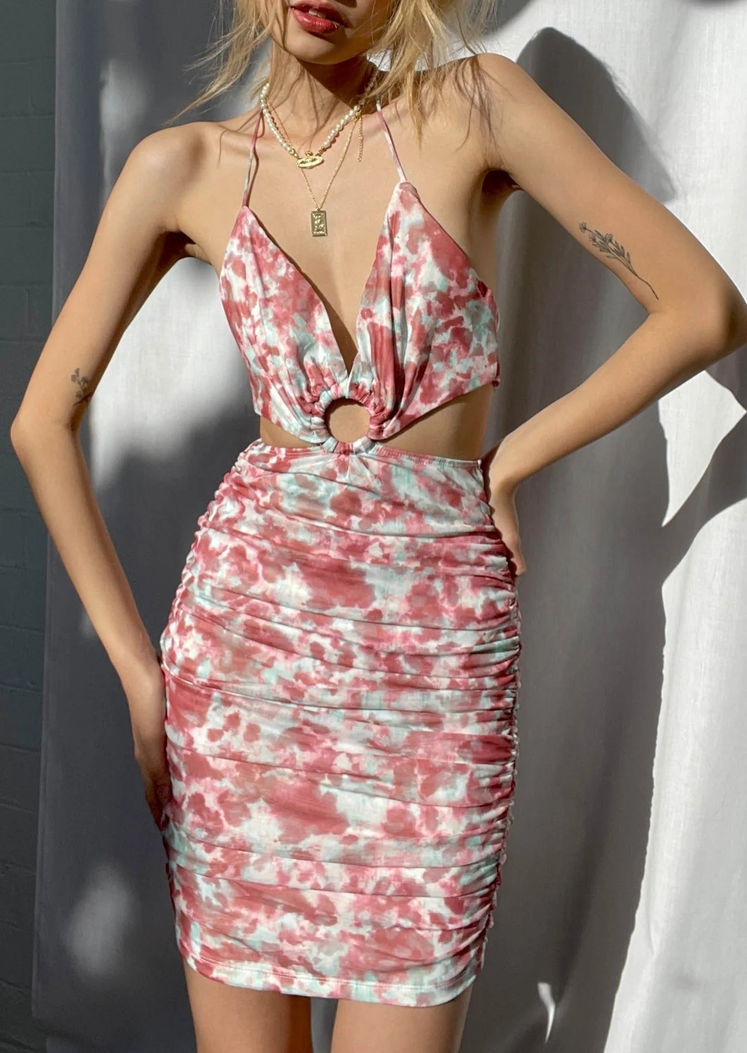 Soho Girl Cut Out Dress - Rose Watercolour