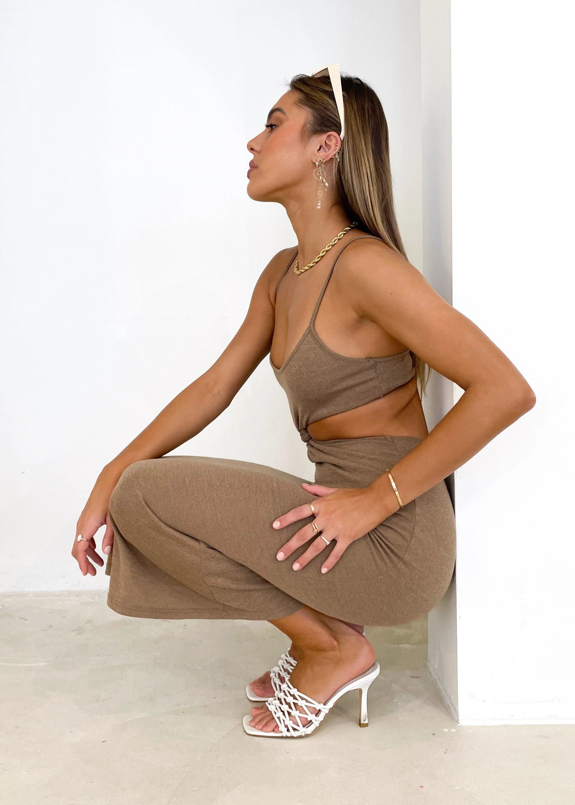 Matais Cut Out Knit Midi Dress - Taupe