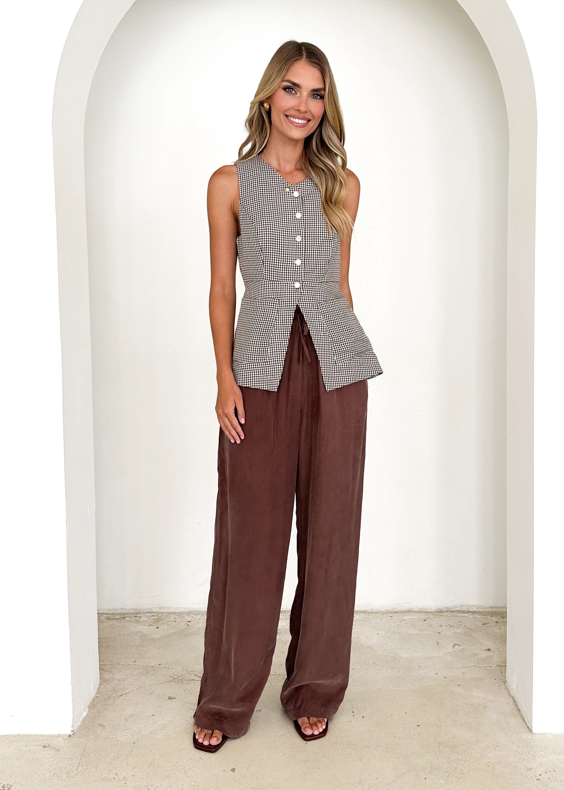 Zurich Vest Top - Brown Check