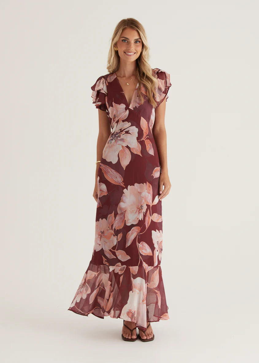 Rhapsody Maxi Dress - Burgundy Floral