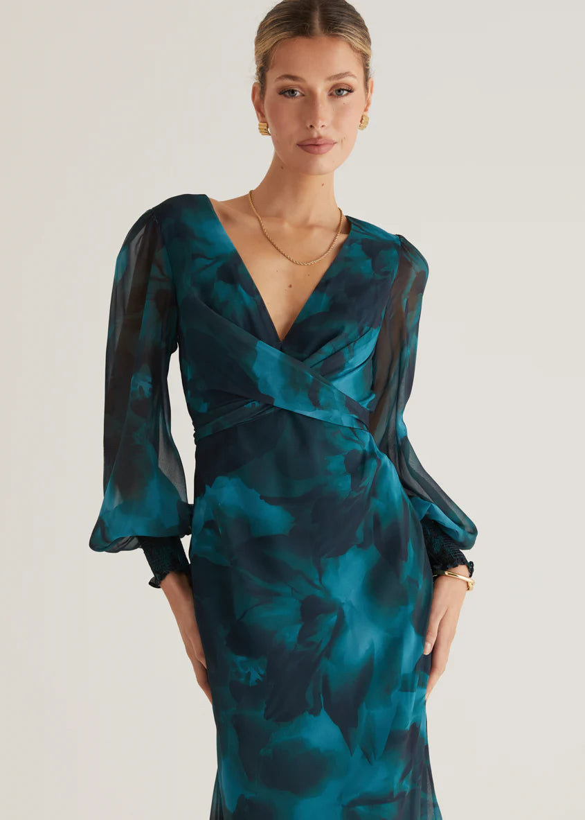 Camellia Midi Dress - Deep Lagoon