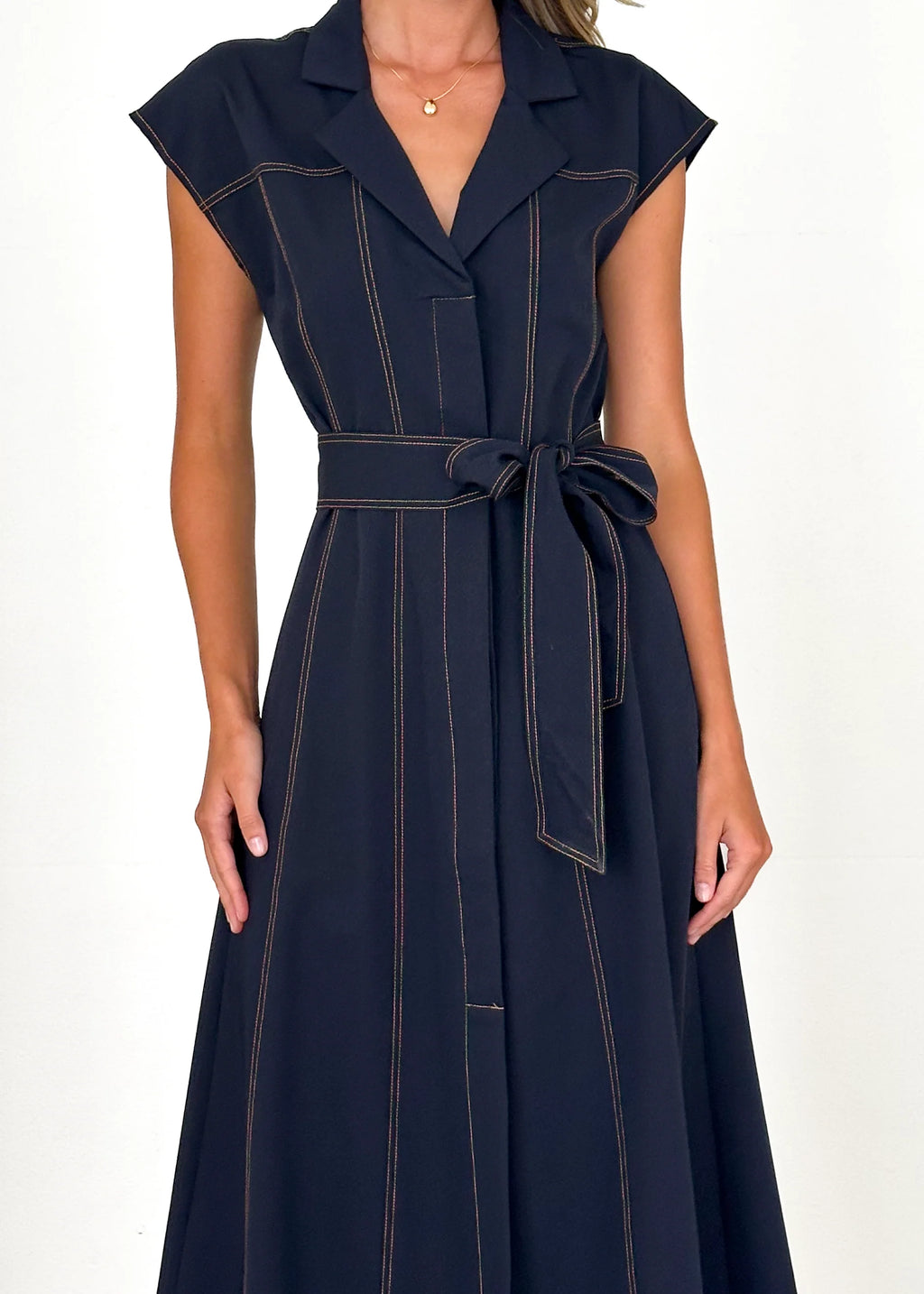 Chevron Midi Dress - Indigo