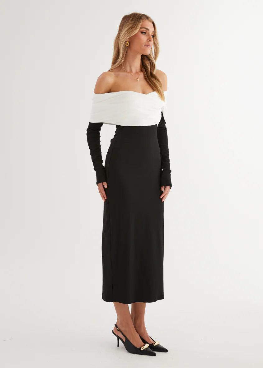 Revolver Off Shoulder Maxi Dress - Black Splice