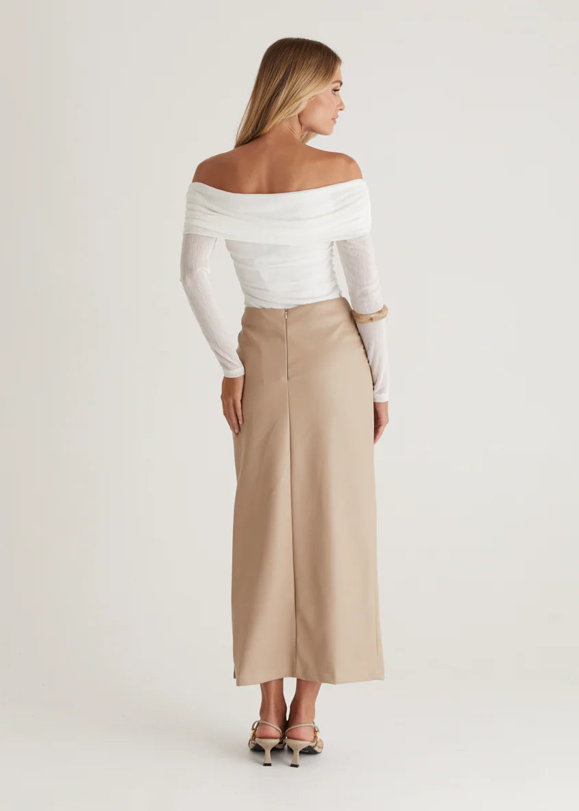 Whisky PU Midi Skirt - Nude