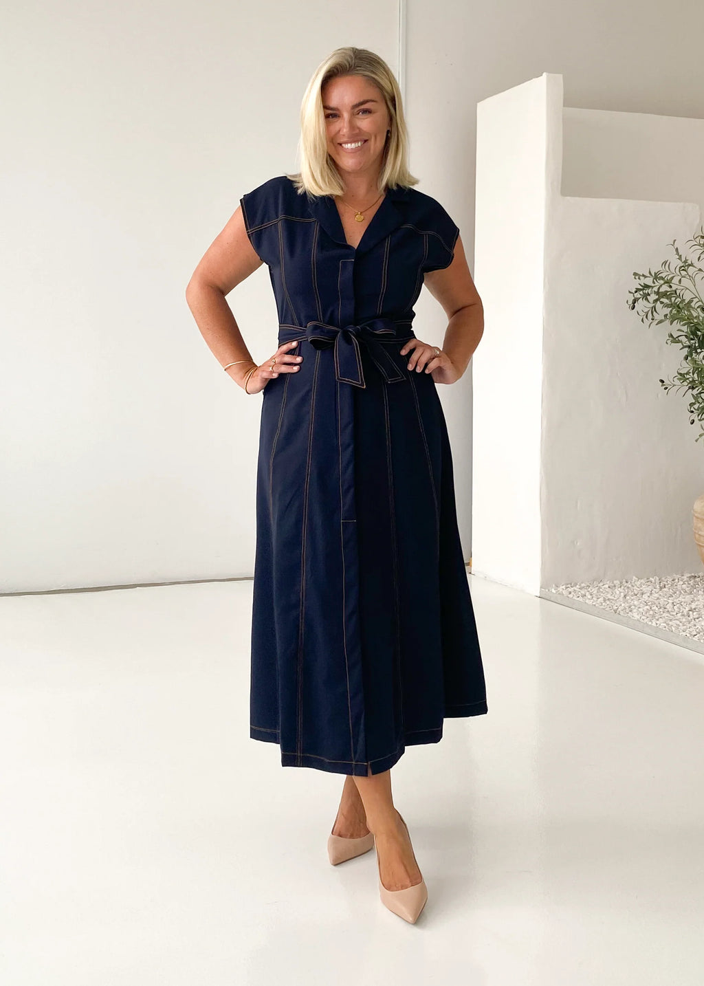 Chevron Midi Dress - Indigo