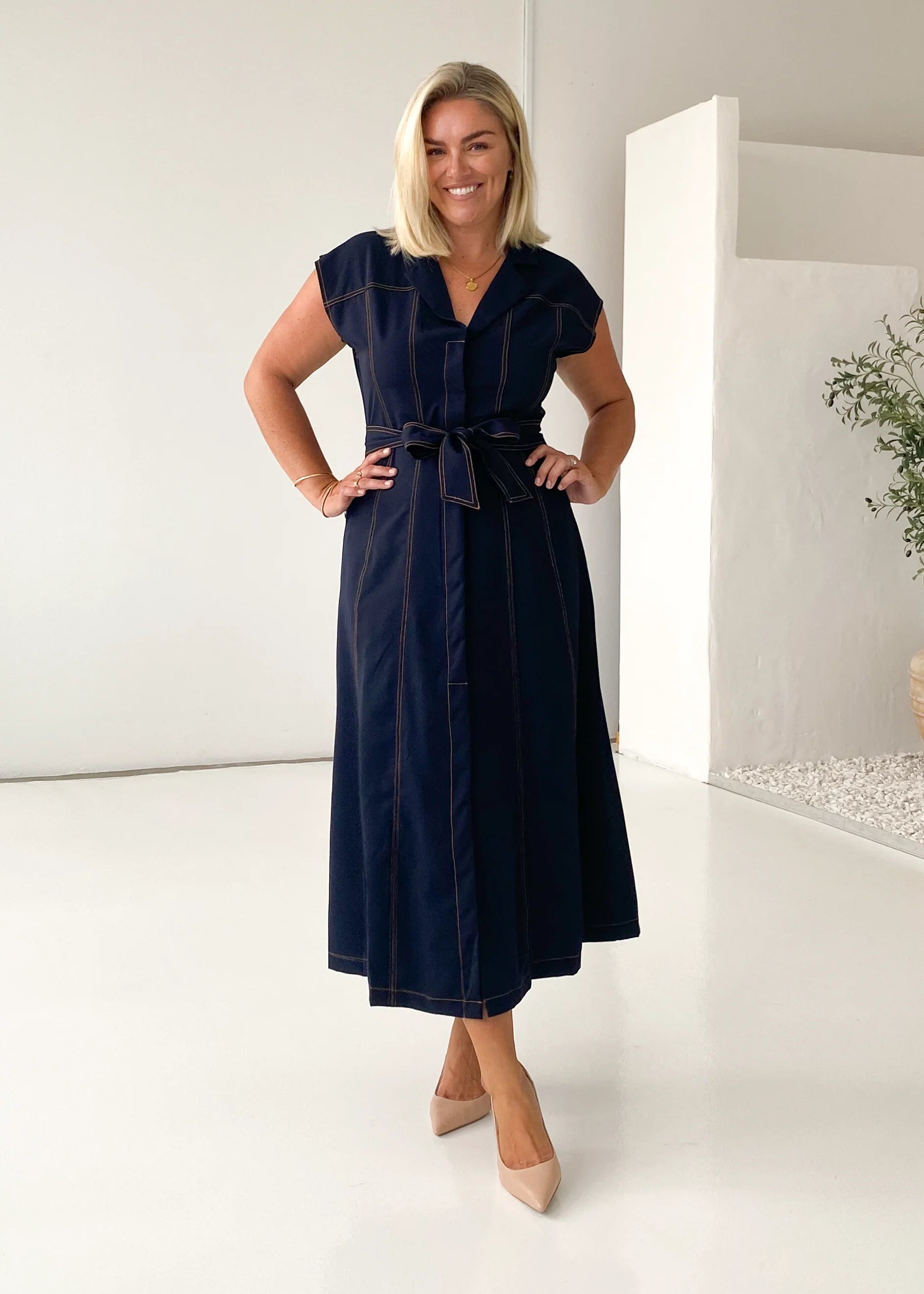 Chevron Midi Dress - Indigo