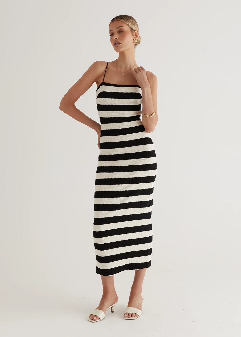Sandy Knit Midi Dress - Black Stripe
