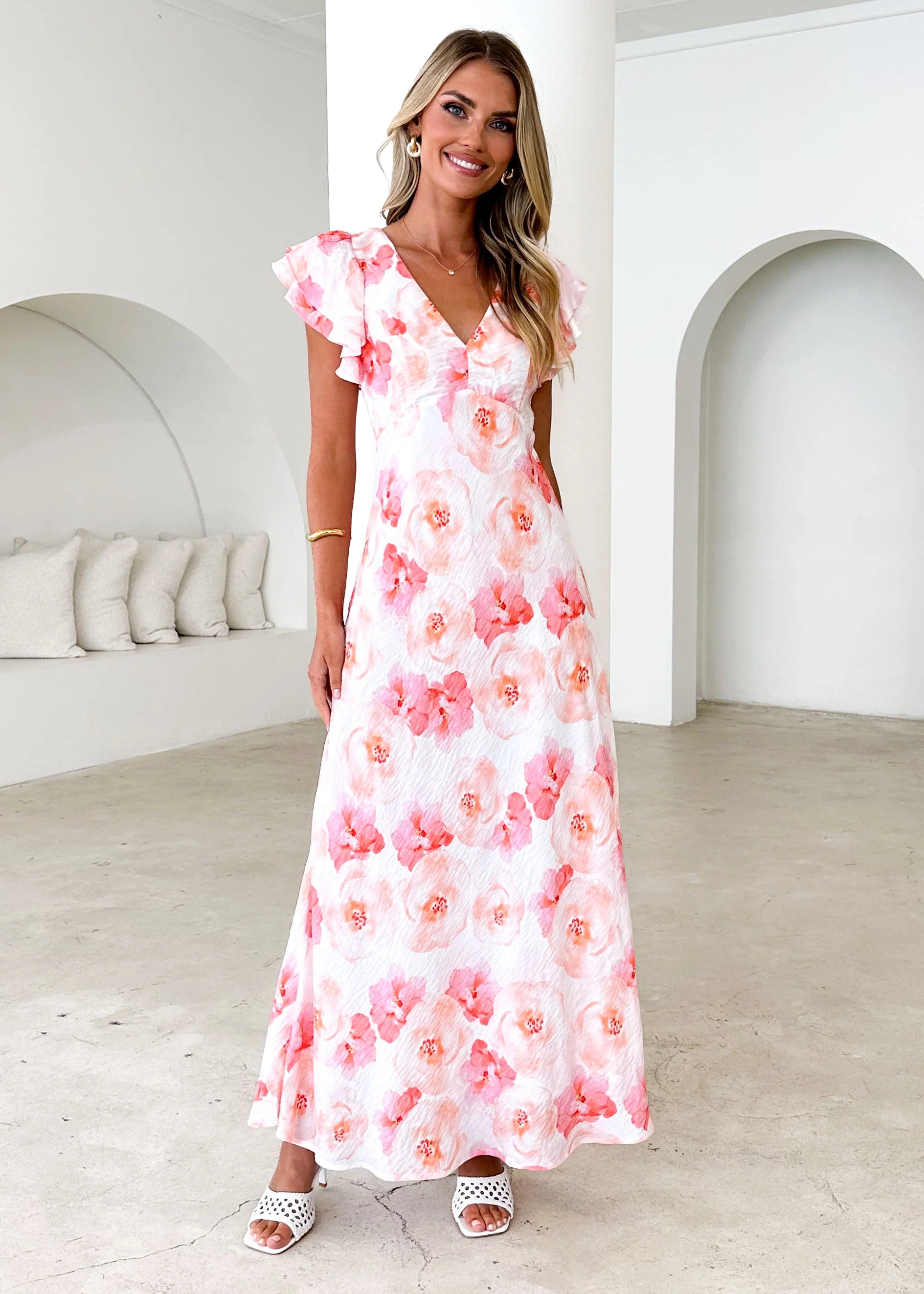 Xandra Maxi Dress - Peach Flowers