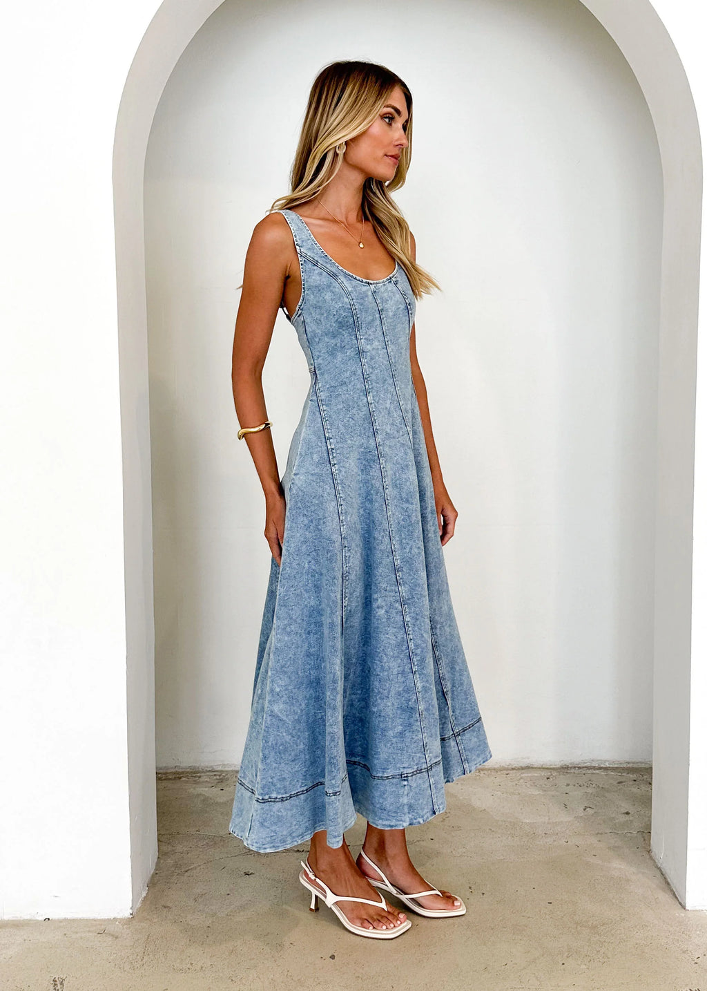 Yasmin Denim Midi Dress - Washed Blue