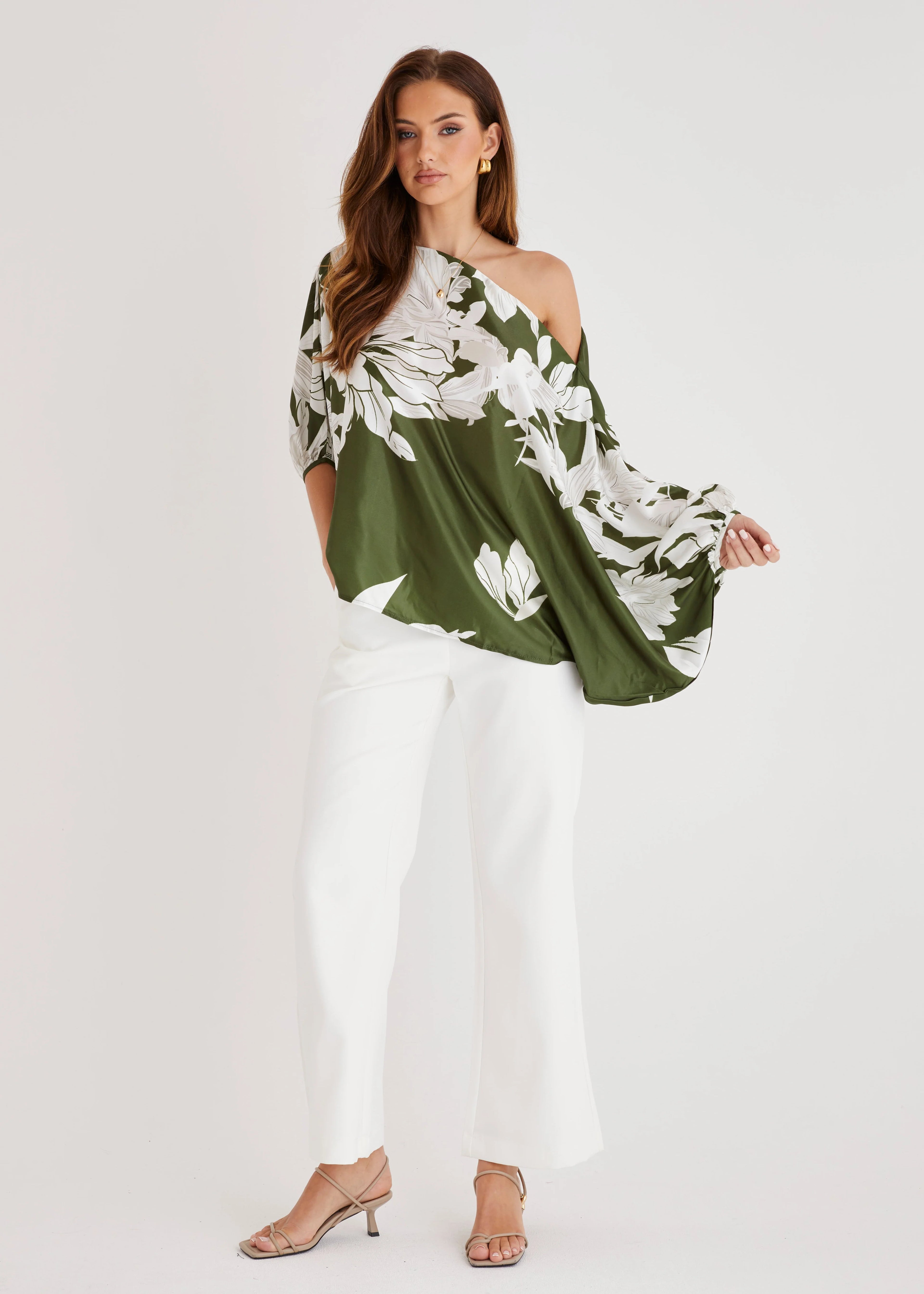 Maui Off Shoulder Top - Khaki Floral
