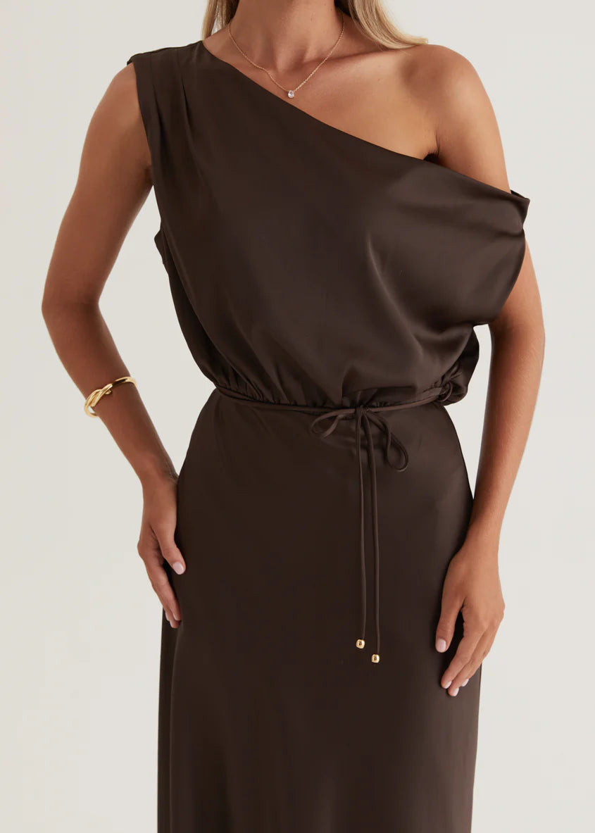 Marisa Drop Shoulder Midi Dress - Chocolate