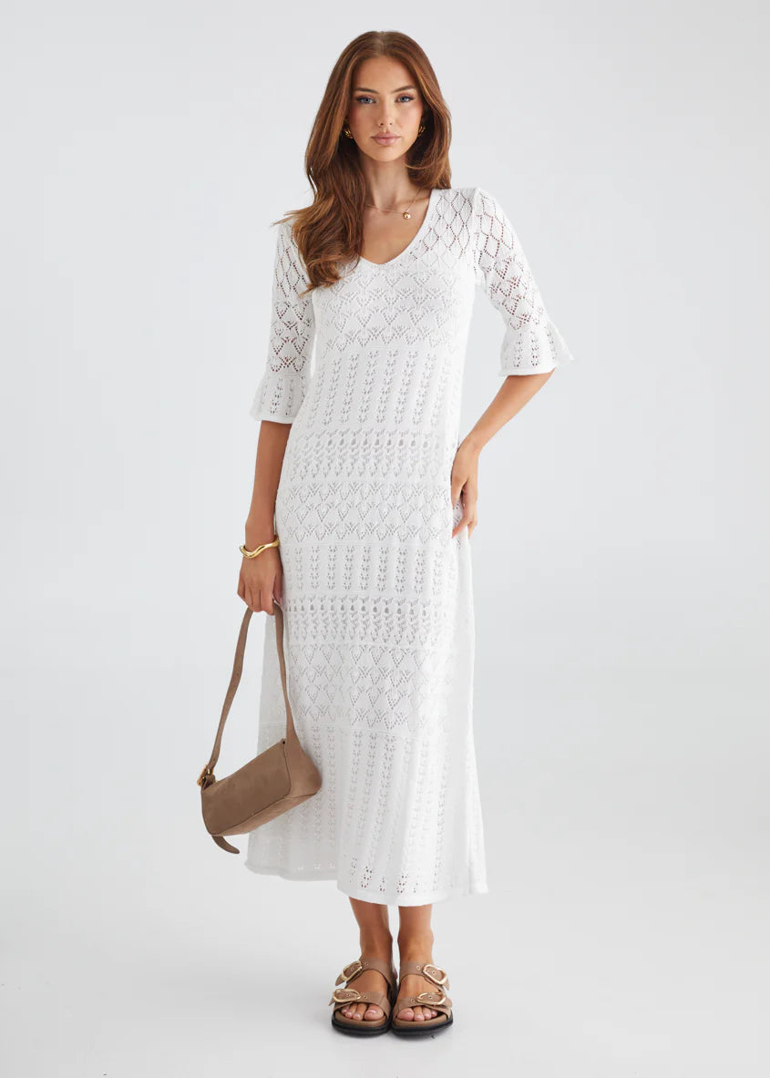Estrela Crochet Midi Dress - Off White