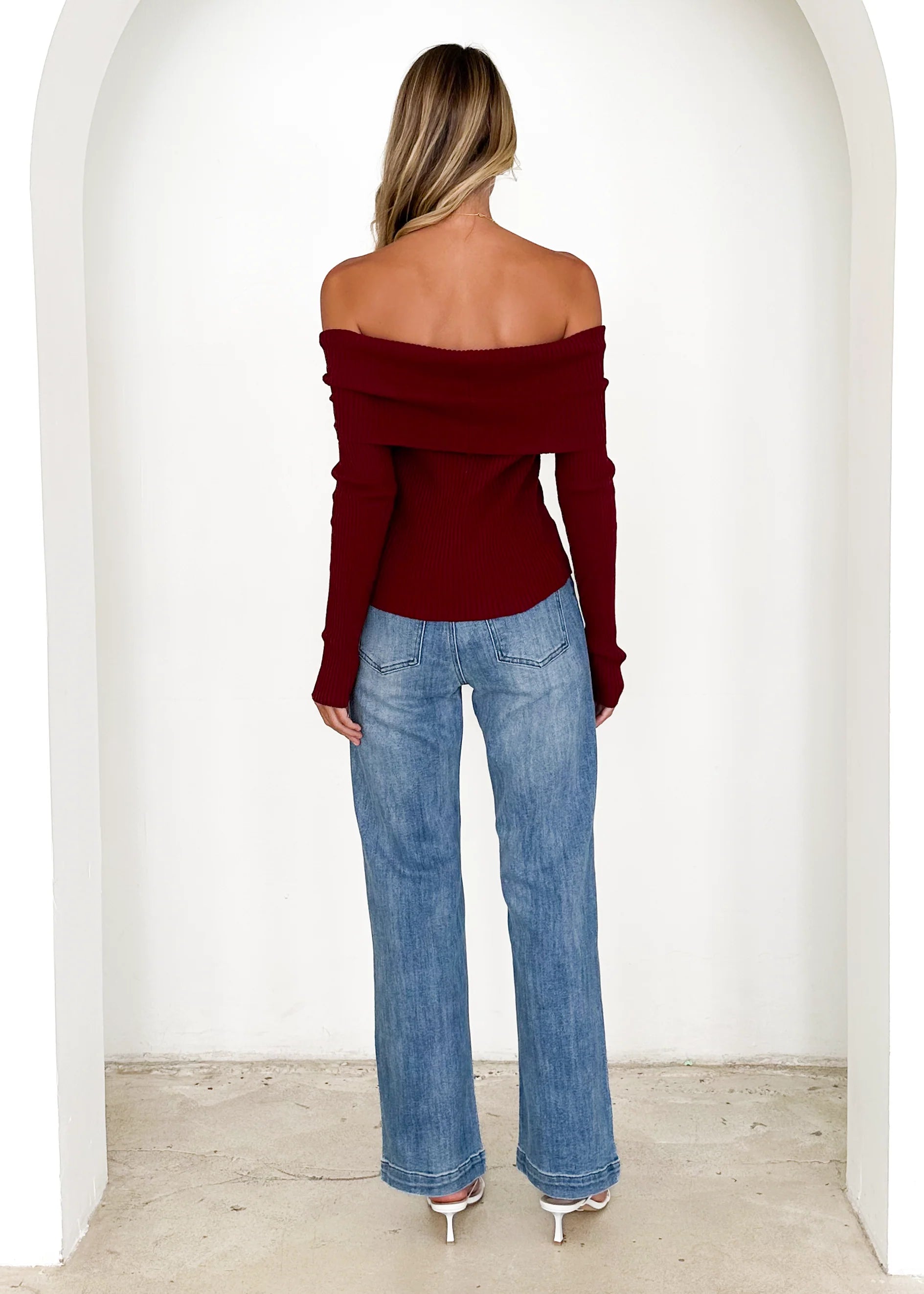 Talulah Off Shoulder Knit Top - Wine