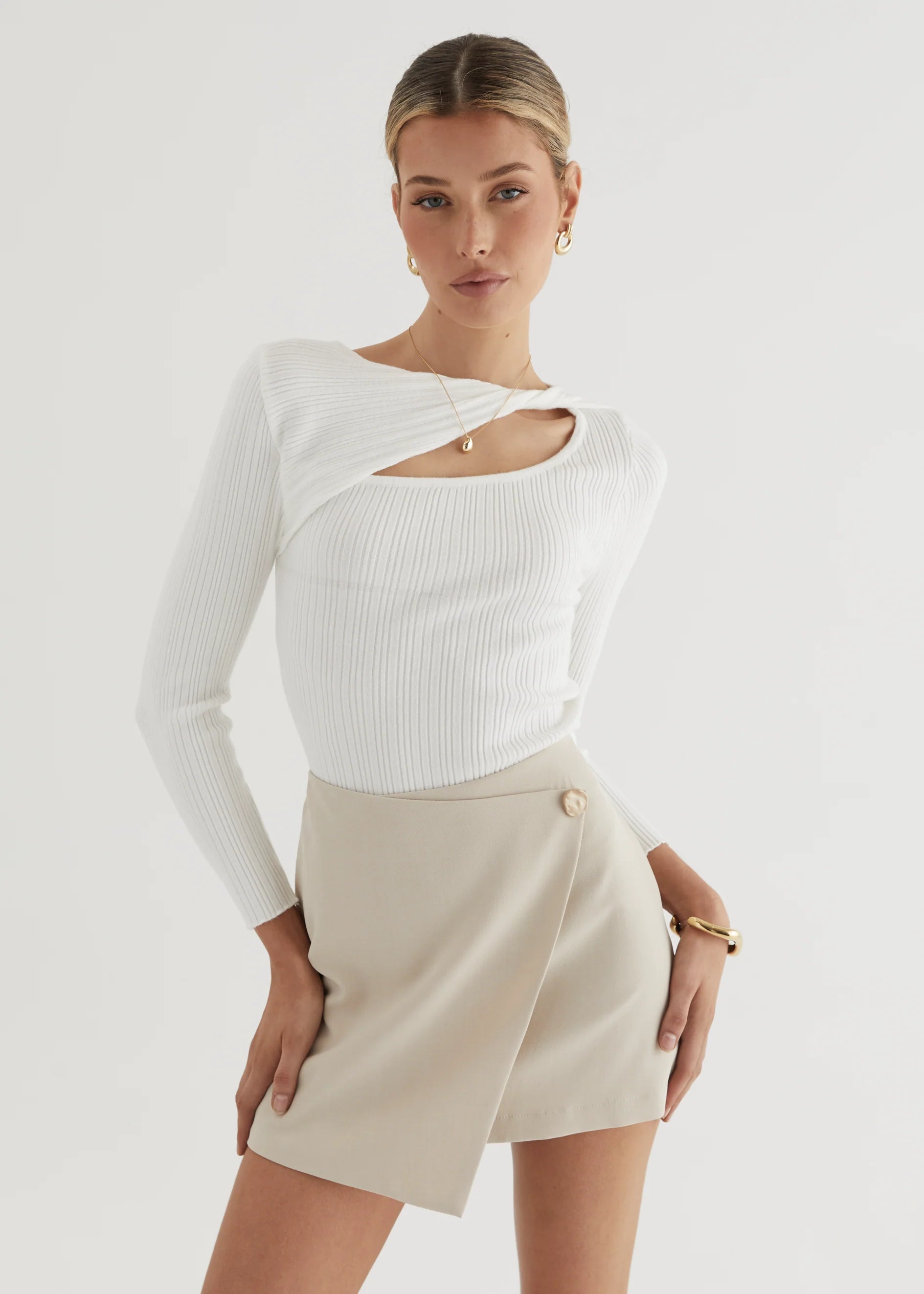 Fenla Twist Knit Top - Off White