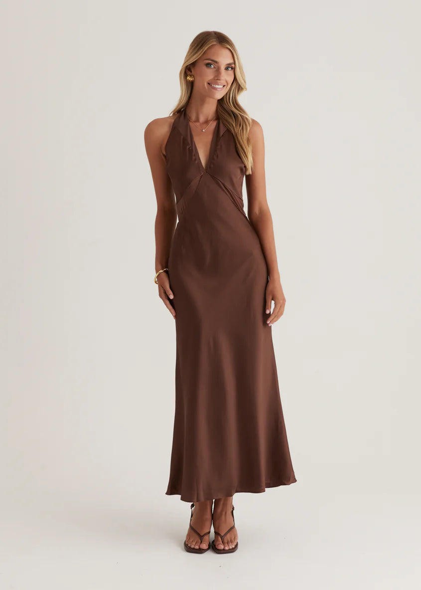 Serento Halter Maxi Dress - Chocolate