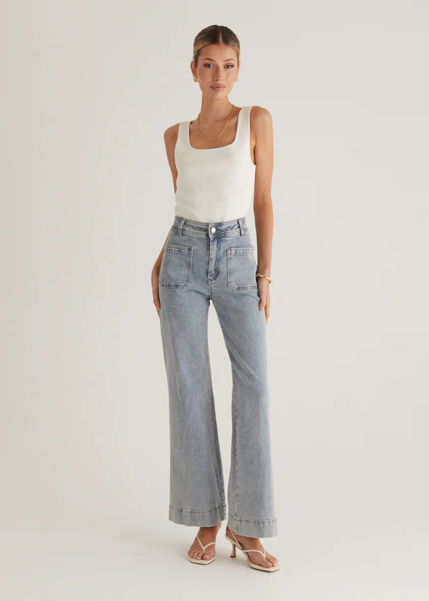Zekroe Wide Leg Jeans - Light Blue