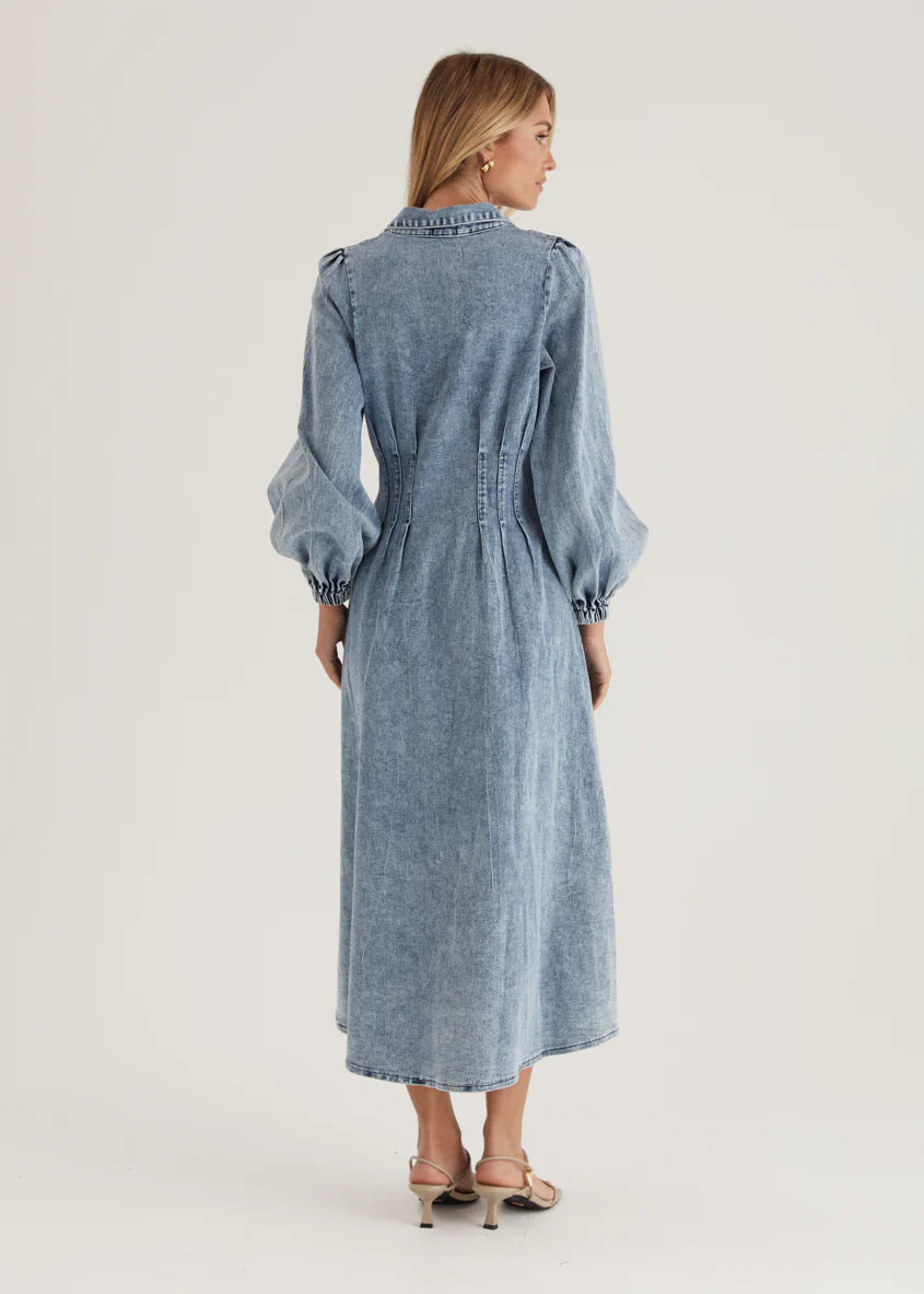 Karliat Denim Maxi Dress - Mid Blue