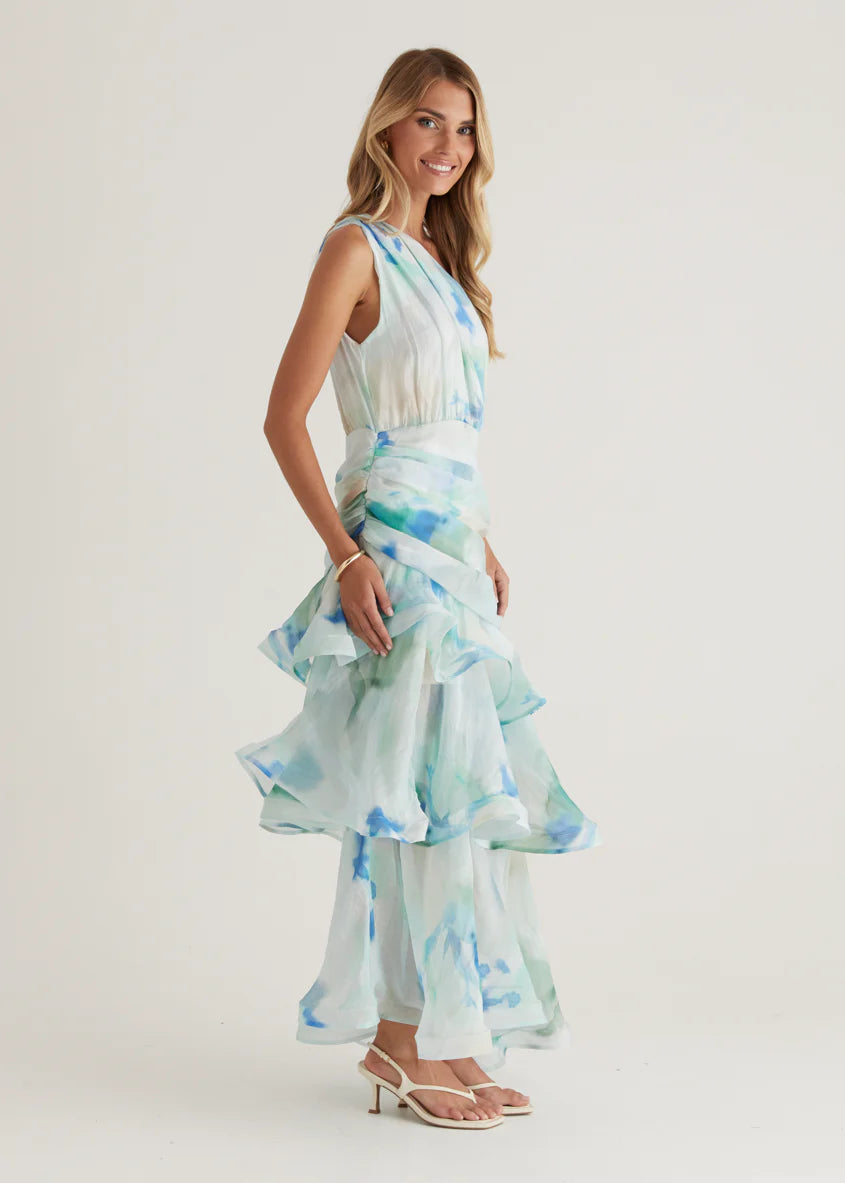 Zaba One Shoulder Maxi Dress - Mint Haze