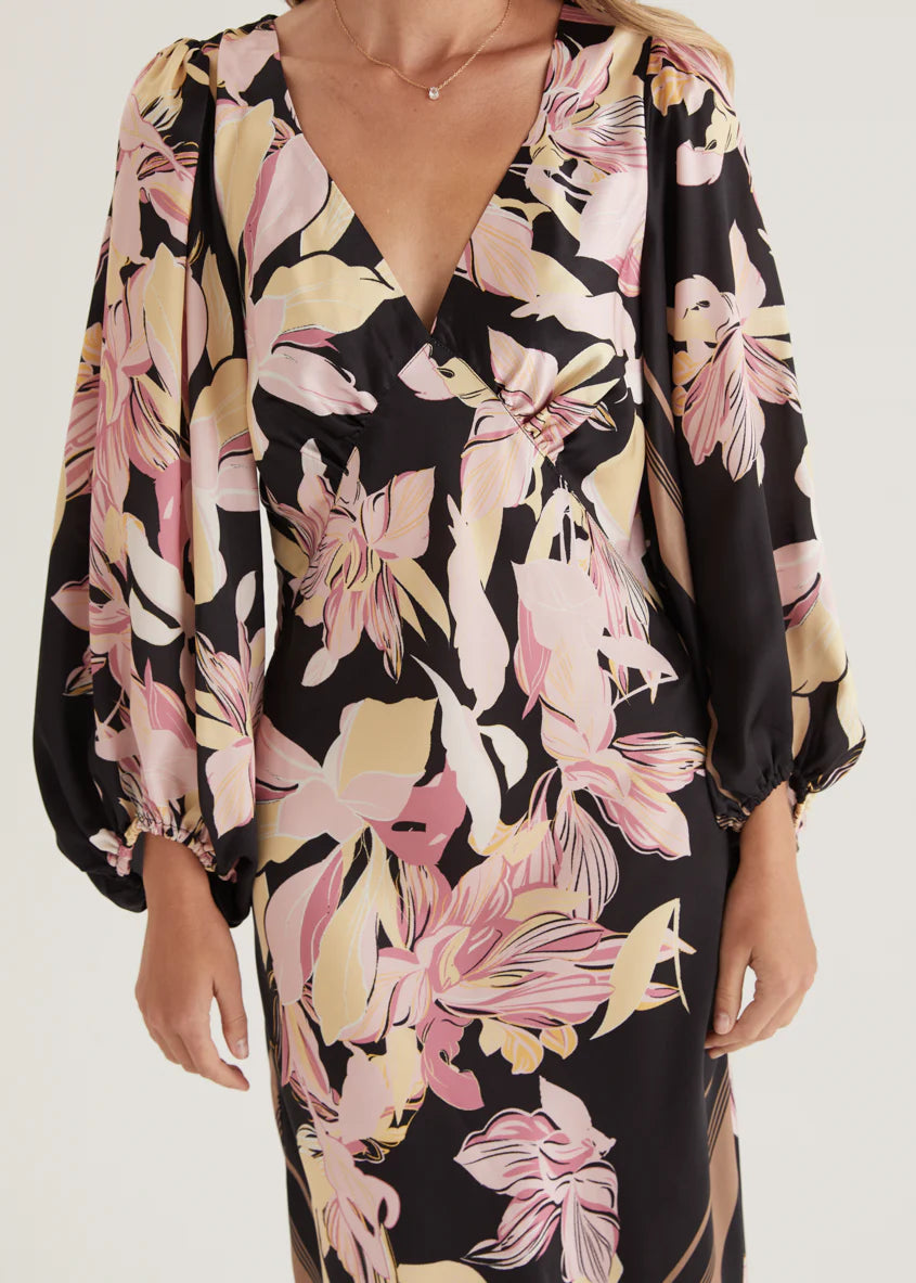 Stetha Maxi Dress - Black Floral