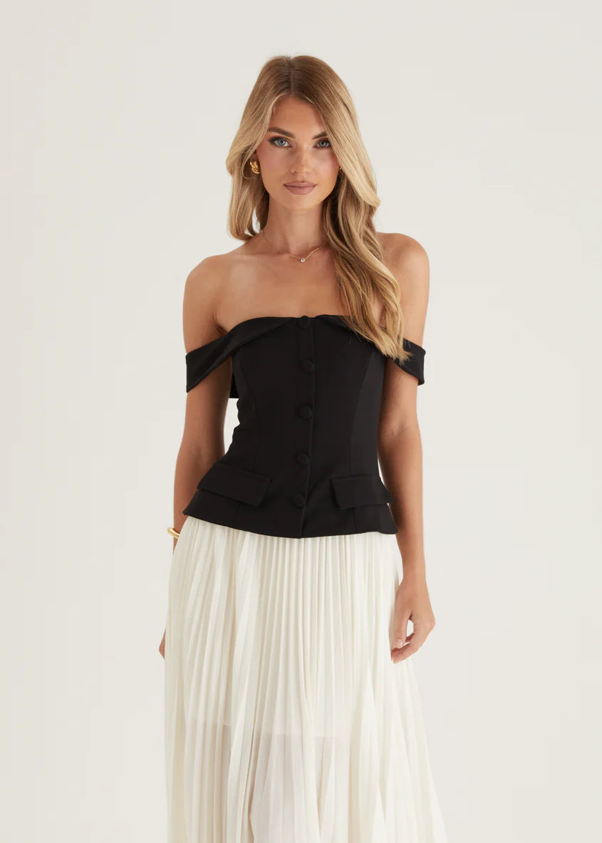 Sorelli Off Shoulder Midi Dress - Black Splice