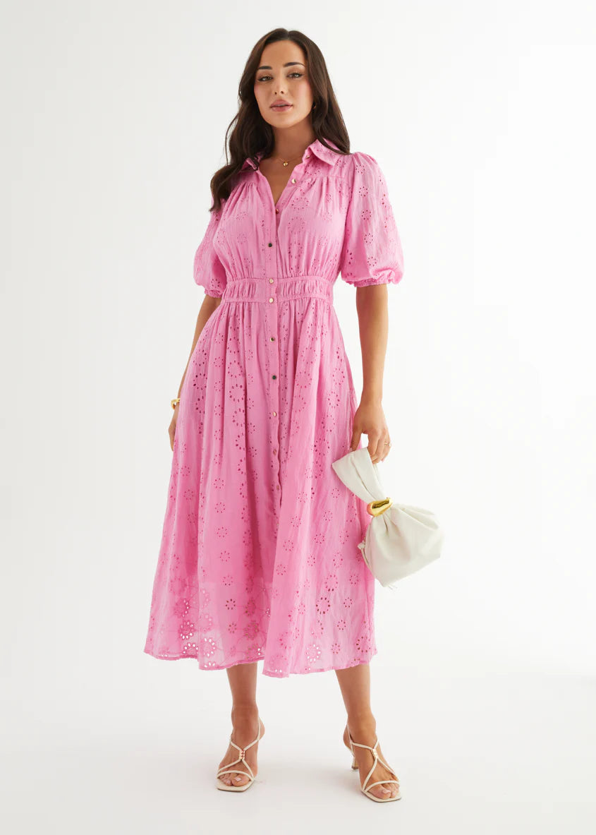 Eryn Midi Dress - Pink Anglaise