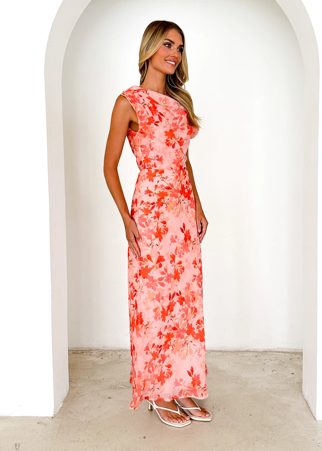 Grace One Shoulder Maxi Dress - Peach Floral