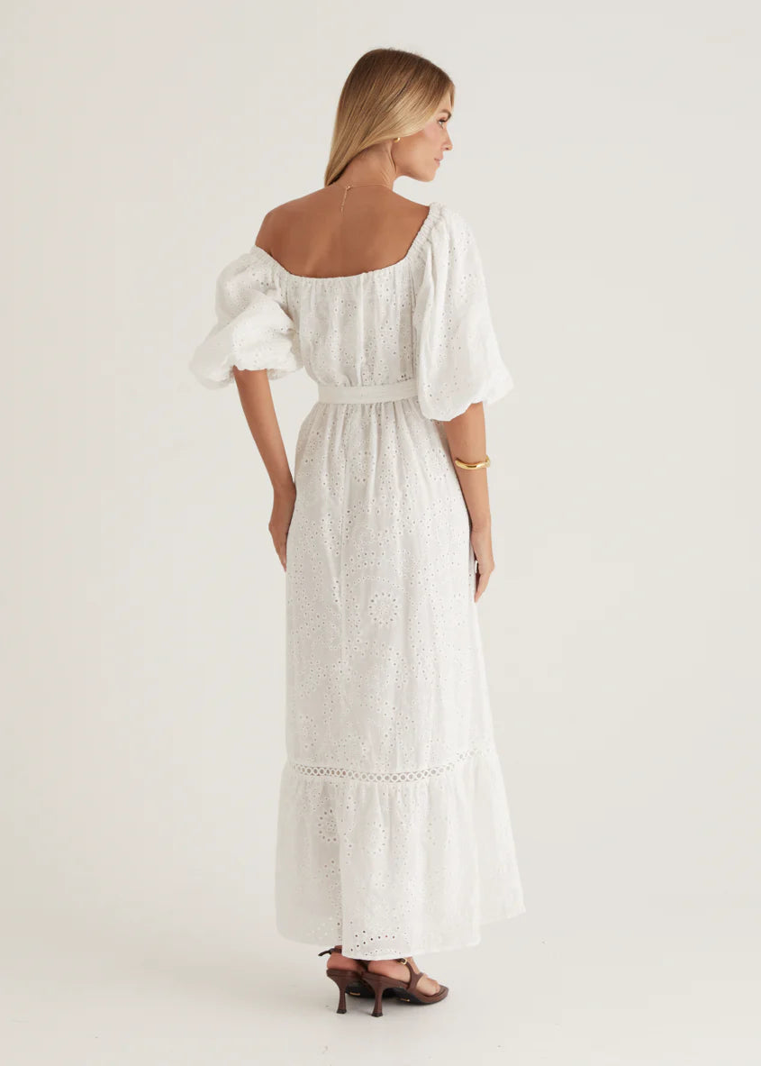 Ellerie Midi Dress - White Anglaise
