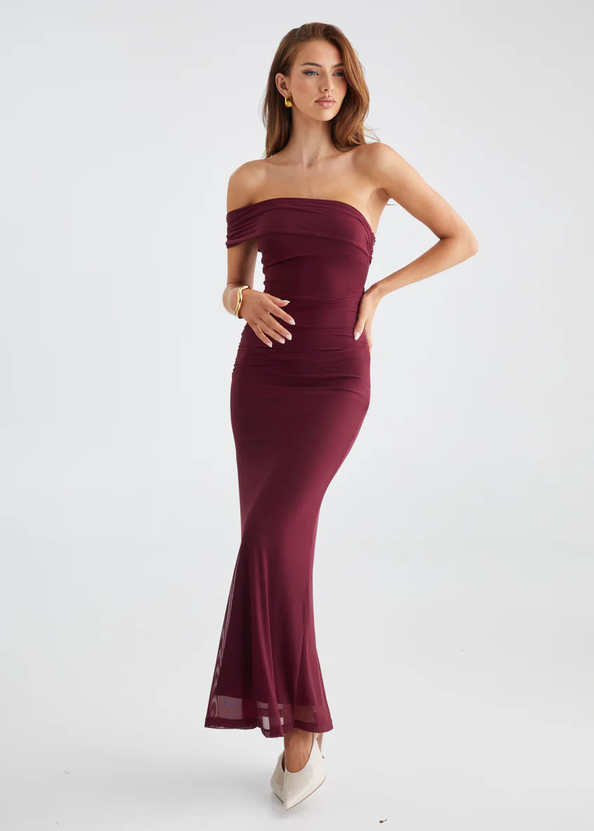 Allina Mesh Maxi Dress - Wine